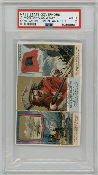 1888 N133 W. Duke Sons & Co. A Montana Cowboy / Coat of Arms State Governors PSA 2 front of card