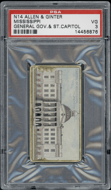 1889 N14 Allen & Ginter Mississippi Government & State Capital Buildings PSA 3 front of card