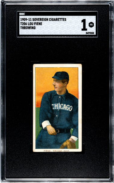 1909-11 T206 Lou Fiene Throwing Sovereign SGC 1 front of card