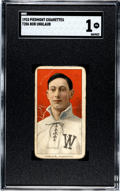 1910 T206 Bob Unglaub Piedmont 350 SGC 1 front of card