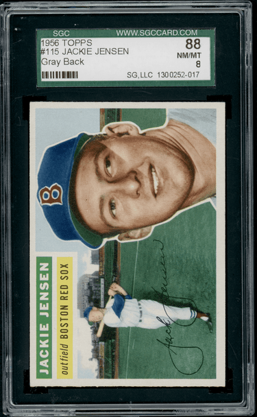 1956 Topps Jackie Jensen Gray Back #115 SGC 8 front of card