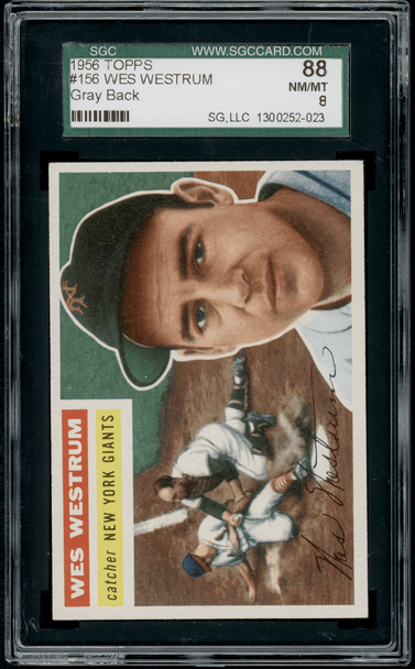 1956 Topps Wes Westrum Gray Back #156 SGC 8 front of card
