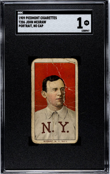 1909 T206 John McGraw Portrait, No Cap Piedmont 150 SGC 1 front of card