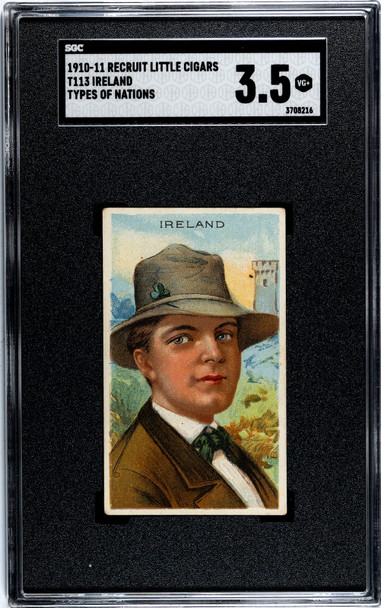 1910 T113 Types of All Nations Ireland Recruit Little Cigars SGC 3.5 front of card