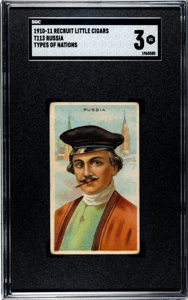 1910 T113 Types of All Nations Russia Recruit Little Cigars SGC 3 front of card
