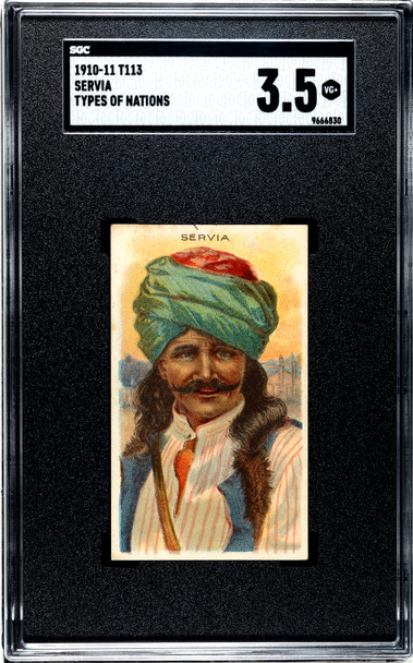 1910 T113 Types of All Nations Servia Sub Rosa Little Cigars SGC 3.5 front of card