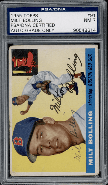 1955 Topps Milt Bolling #91 PSA Auto 7 front of card