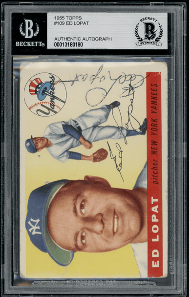 1955 Topps Ed Lopat #109 BVG Authentic Auto front of card