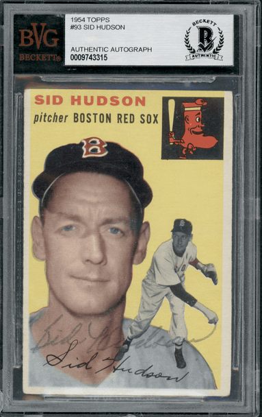 1954 Topps Sid Hudson #93 BVG Authentic Auto front of card