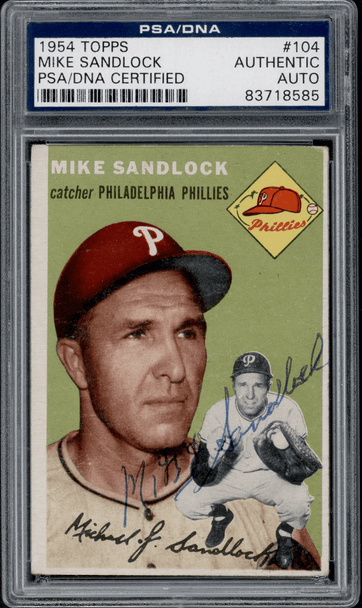 1954 Topps Mike Sandlock #104 PSA Authentic Auto front of card