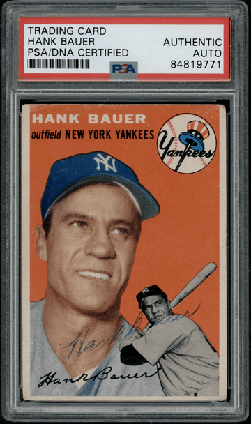 1954 Topps Hank Bauer #130 PSA Authentic Auto front of card