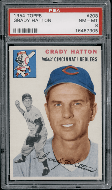1954 Topps Grady (Joe) Hatten #208 PSA 8 front of card