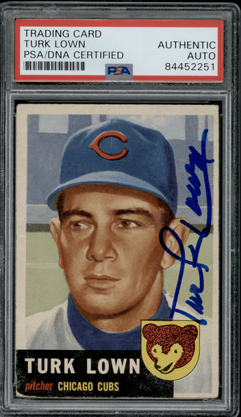 1953 Topps Turk Lown Black bio text #130 PSA Authentic Auto front of card