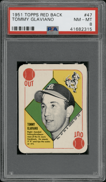 1951 Topps Tommy Glaviano #47 Red Back PSA 8 front of card