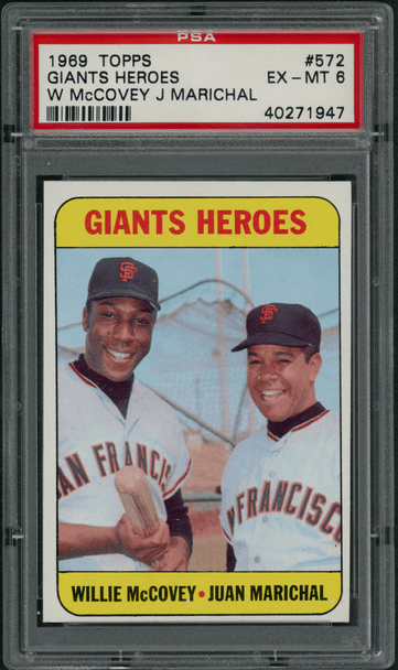 1969 Topps Willie McCovey Juan Marichal #572 PSA 6 front of card