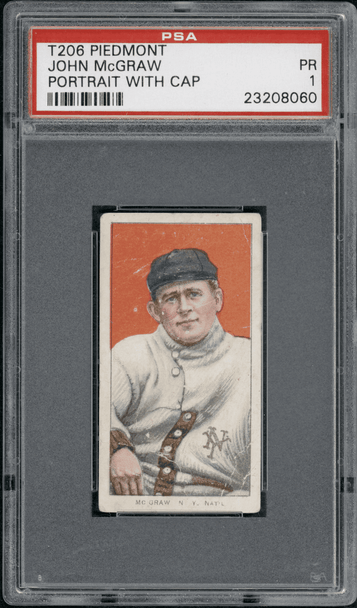 1910 T206 John McGraw Portrait With Cap Piedmont 350-460 PSA 1 front of card