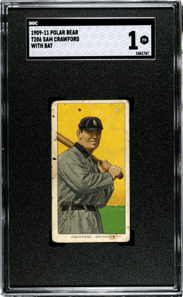 1909-11 T206 Sam Crawford With Bat Polar Bear SGC 1 front of card