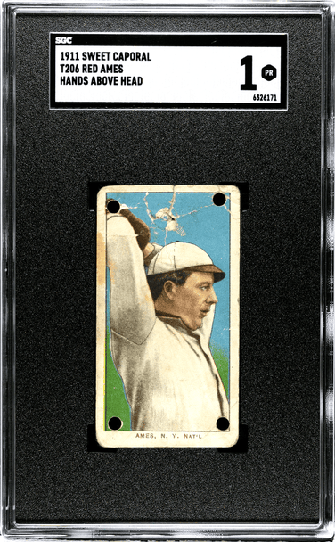 1911 T206 Red Ames Hands Above Head, Factory 42OP Sweet Caporal 350-460 SGC 1 front of card