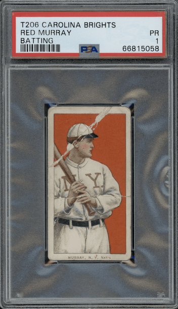 1910 T206 Red Murray Batting Carolina Brights PSA 1 front of card