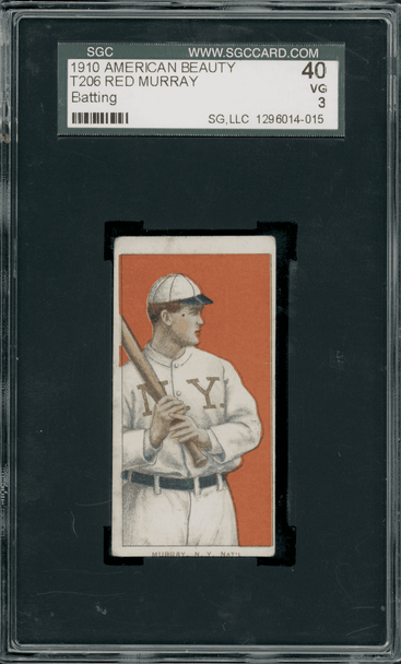 1910 T206 Red Murray Batting American Beauty SGC 3 front of card