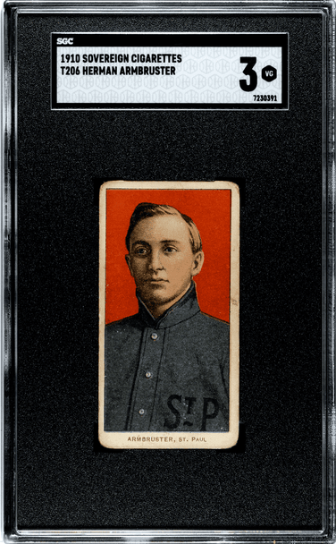 1910 T206 Herman Armbruster Sovereign 350 SGC 3 front of card