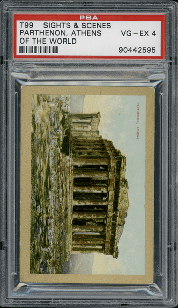 1911-12 T99 Parthenon, Athens Pan Handle Scrap Sights and Scenes PSA 4 front of card