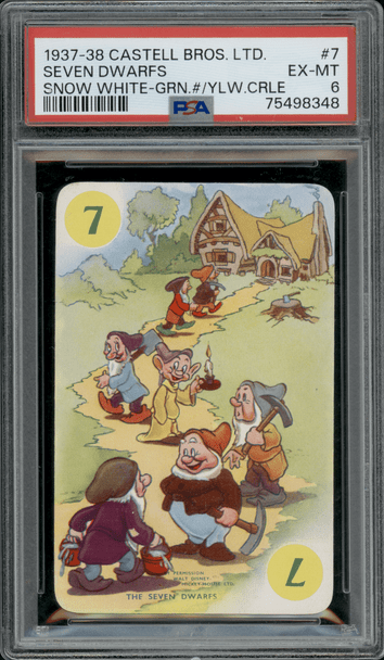 1937-38 Castell Bros. Ltd. Seven Dwarfs Green Number Yellow Circle #7 Snow White PSA 6 front of card