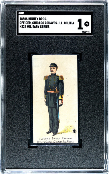 1880s N224 Kinney Bros Officer Chicago Zouaves Illinois Militia Back Stamp SGC 1 front of card