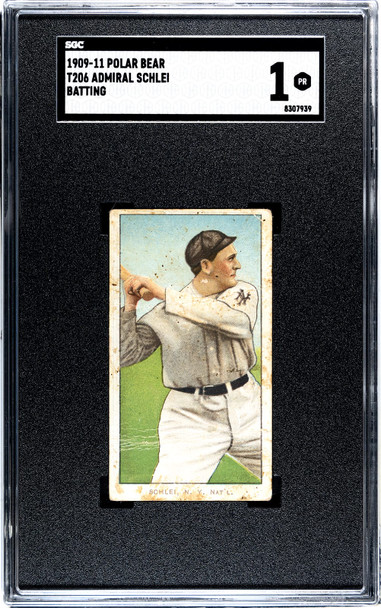 1909-11 T206 Admiral Schlei Batting Polar Bear SGC 1 front of card 1909-11 T206 Admiral Schlei Batting Polar Bear SGC 1 front of card
