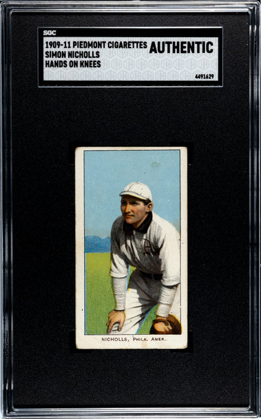 1909-11 T206 Simon Nicholls Hands On Knees Piedmont 350-460 SGC Authentic front of card