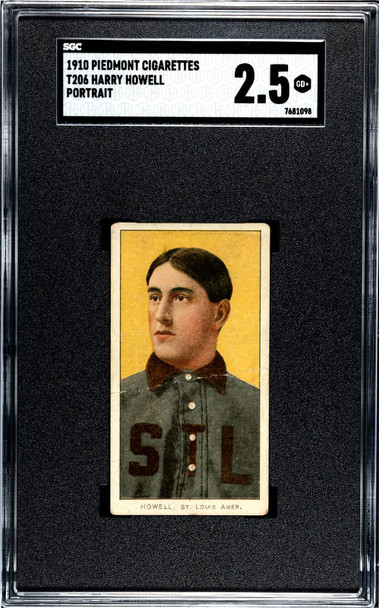 1910 T206 Harry Howell Portrait Piedmont 350 SGC 2.5 front of card