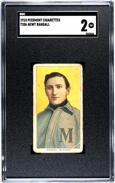 1910 T206 Newt Randall Piedmont 350 SGC 2 front of card