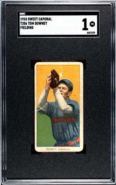 1910 T206 Tom Downey Fielding Sweet Caporal 350 SGC 1 front of card