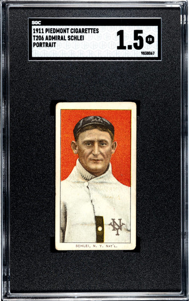 1911 T206 Admiral Schlei Portrait Piedmont 350-460 SGC 1.5 front of card