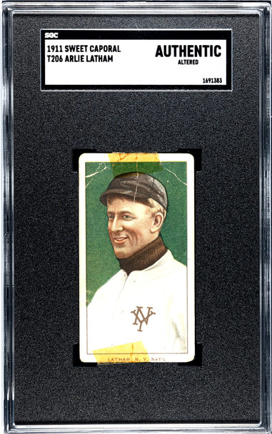 1911 T206 Arlie Latham Sweet Caporal 350-460 SGC Authentic front of card
