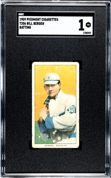 1909 T206 Bill Bergen Batting Piedmont 150 SGC 1 front of card