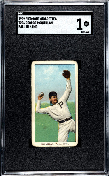 1909 T206 George McQuillan Ball In Hand Piedmont 150 SGC 1 front of card