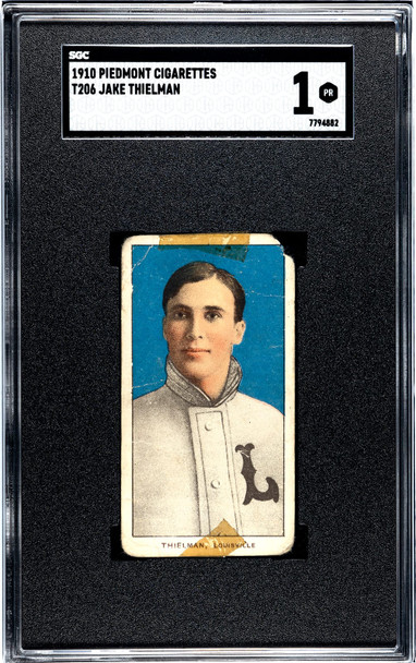 1910 T206 Jake Thielman Piedmont 350 SGC 1 front of card