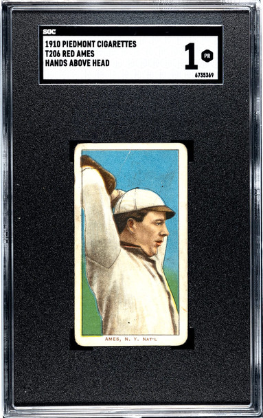 1910 T206 Red Ames Hands Above Head Piedmont 350 SGC 1 front of card