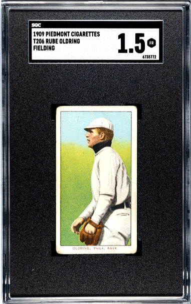 1909 T206 Rube Oldring Fielding Piedmont 150 SGC 1.5 front of card