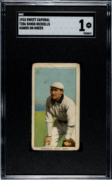 1910 T206 Simon Nicholls Hands On Knees Sweet Caporal 350 SGC 1 front of card