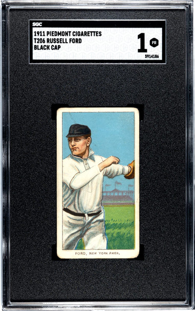 1911 T206 Russ Ford Black Cap Piedmont 350-460 SGC 1 front of card