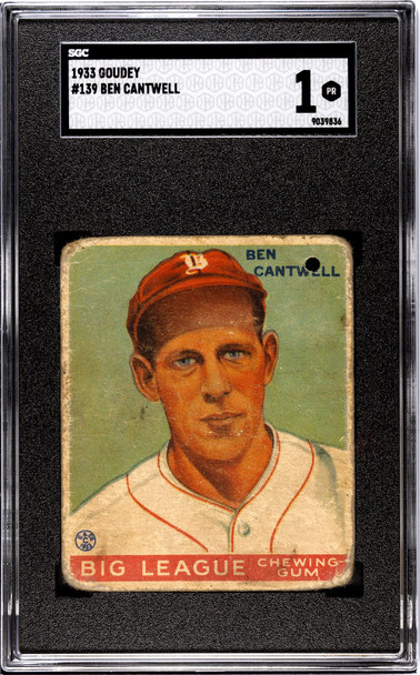 1933 Goudey Big League Chewing Gum Ben Cantwell #139 SGC 1 front of card