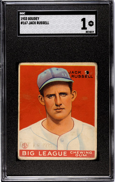 1933 Goudey Big League Chewing Gum Jack Russell #167 SGC 1 front of card