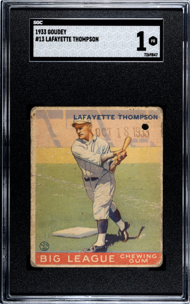 1933 Goudey Big League Chewing Gum Lafayette Thompson #13 SGC 1 front of card