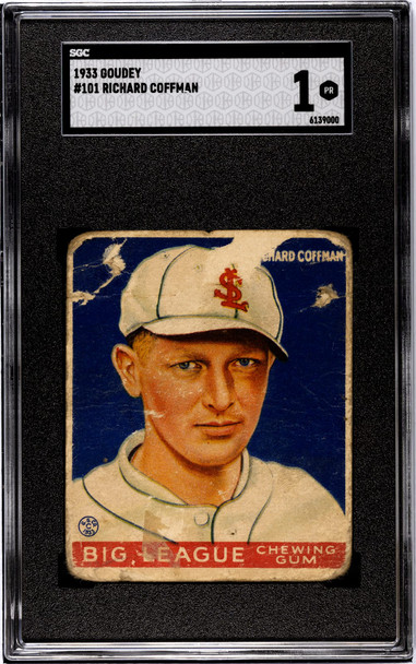 1933 Goudey Big League Chewing Gum Richard Coffman #101 SGC 1 front of card