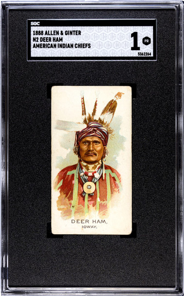 1888 N2 Allen & Ginter Deer Ham Celebrated American Indian Chiefs SGC 1 front of card