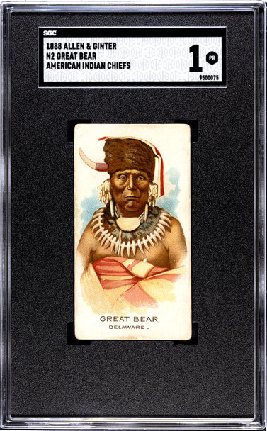 1888 N2 Allen & Ginter Great Bear Celebrated American Indian Chiefs SGC 1 front of card