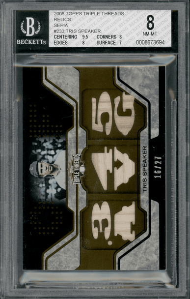 2008 Topps Triple Threads Tris Speaker Sepia #16/27 #TTR-233 Relics BGS 8 front of card