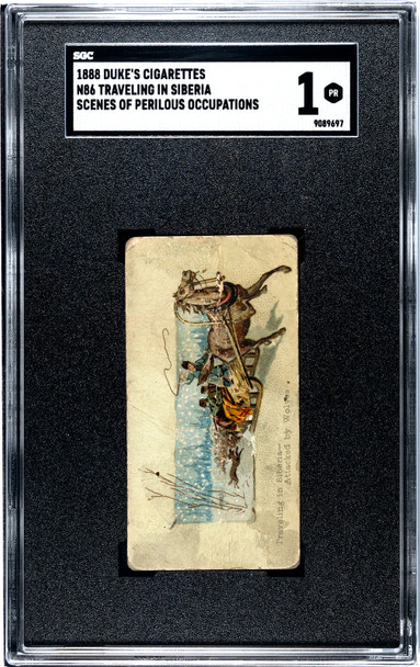 1888 N86 Duke's Cigarettes Traveling In Siberia Scenes of Perilous Occupations SGC 1 front of card
